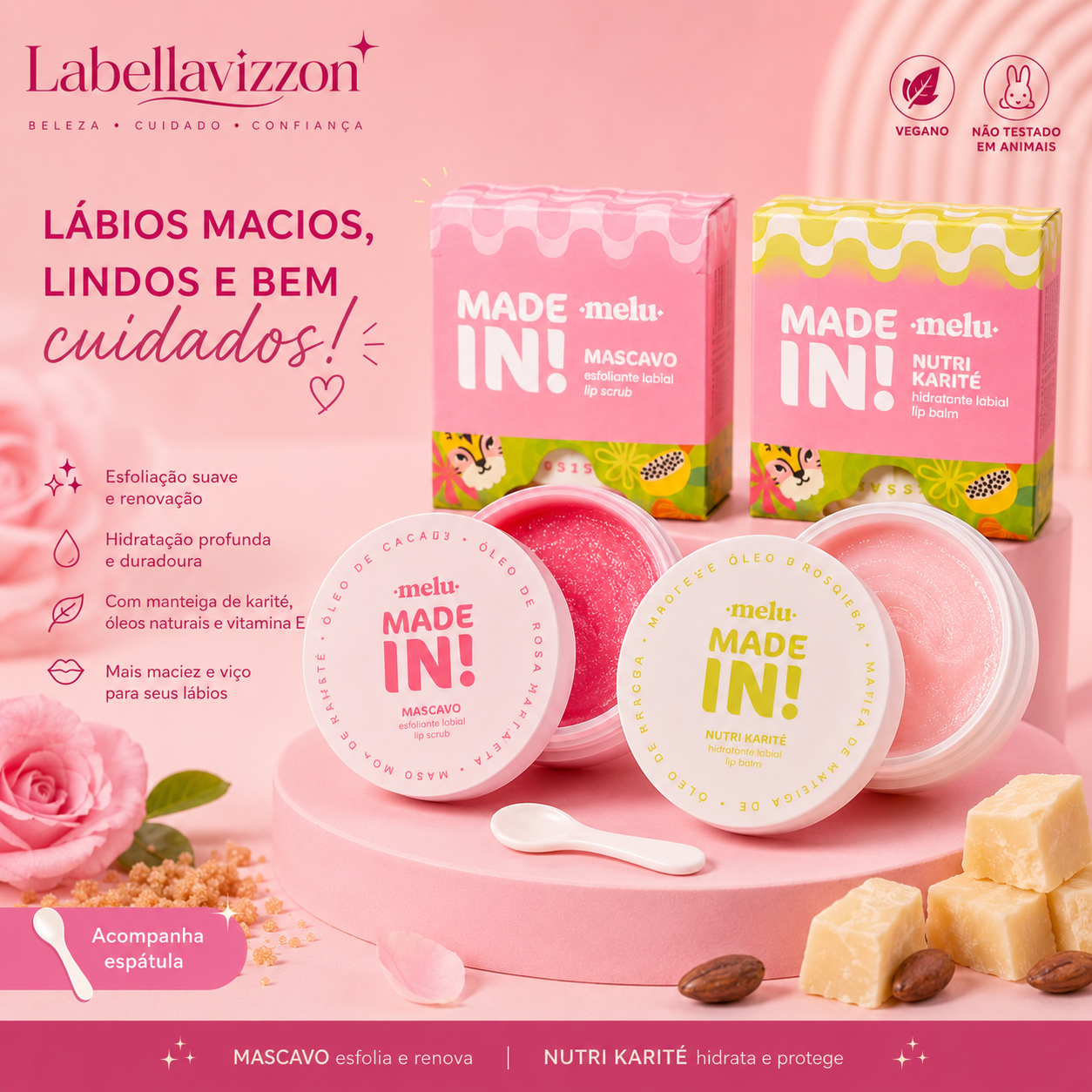 Esfoliante labial e Hidratante MELU