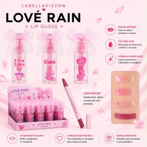 BOX FECHADO LIP GLOSS + LAPIS LABIAL LOVE RAIN 24 un